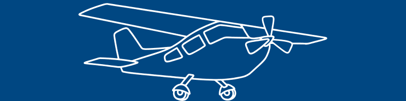 Outline illustration of a small airplane on a blue background.
